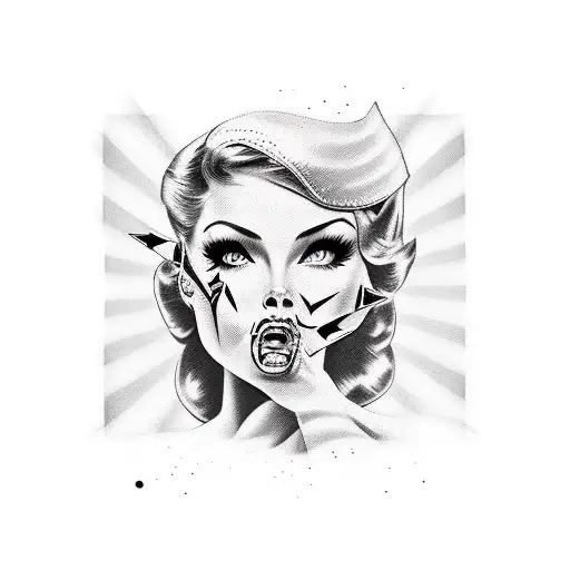 Pin Up Girl Full Body Who Love Metal Wearing A T-shirt And Doing The Rock Sign With Her Hand