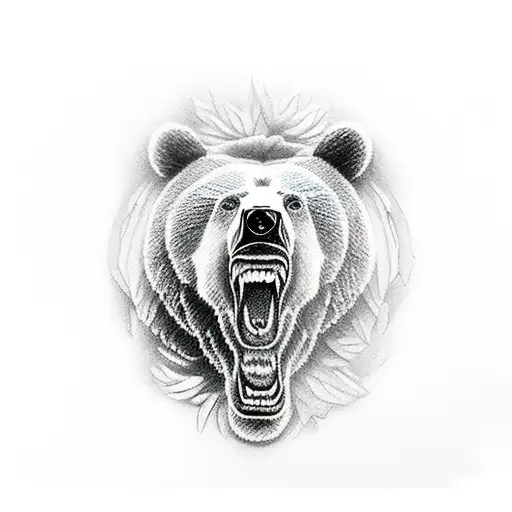 Realistic Roaring Bear Emerging From A Dark Cave