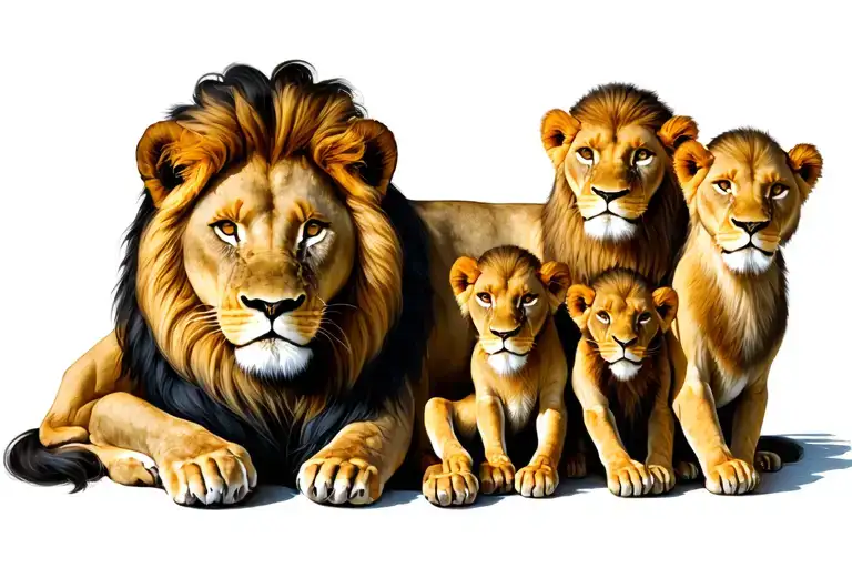 A Lion Mother With 3 Children A Girl And 2 Boys
