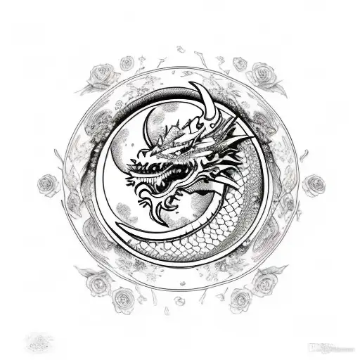 Moon And Dragon With Roses