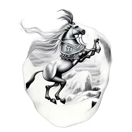 Sleipnir Viking Horse Prancing On The Top Of A Cliff With Thundersly Background