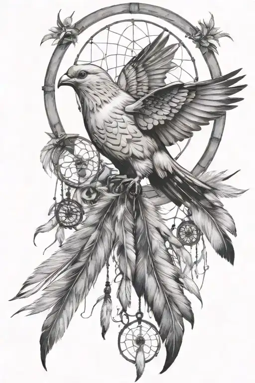 Dream Catcher With A Dove Perched Atop
