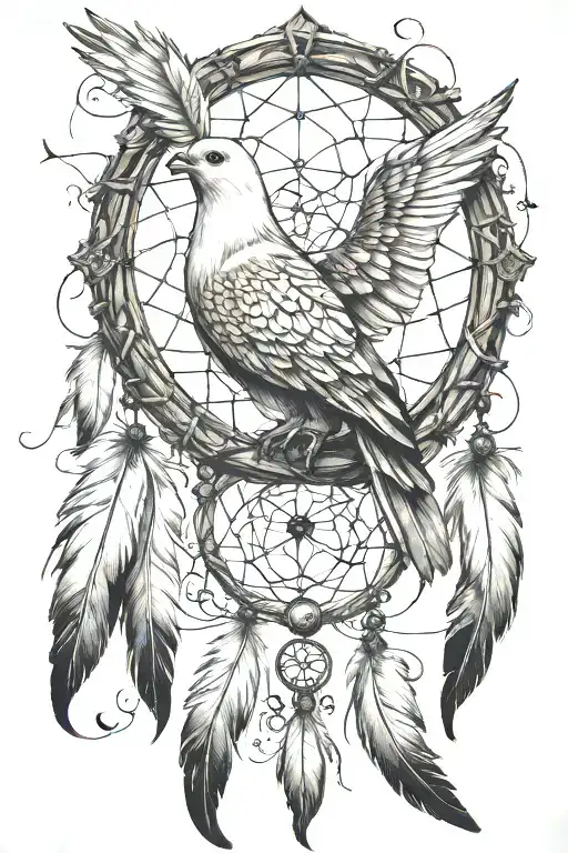 Dream Catcher With A Dove Perched Atop