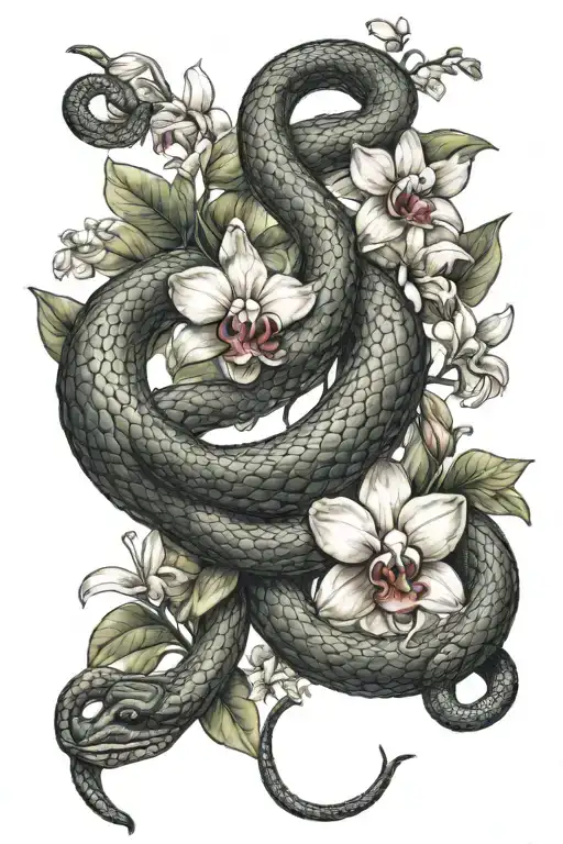 Snake And Orchids Intertwined
