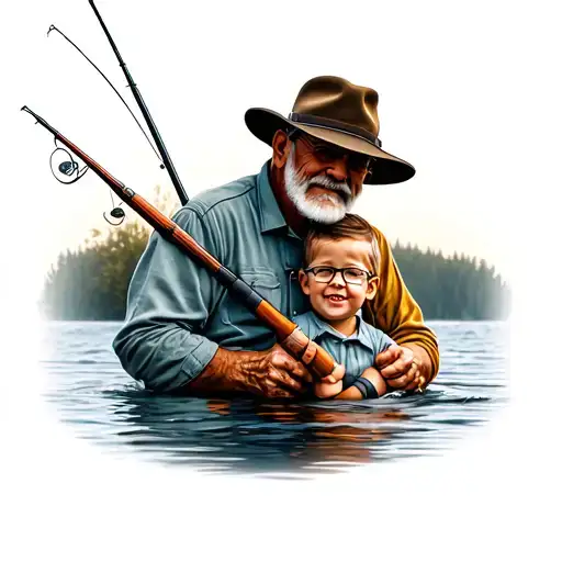 Grandpa And Grandson Fishing Rod