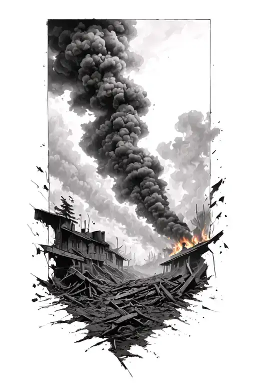 Devastated Fire Landscape Black And White