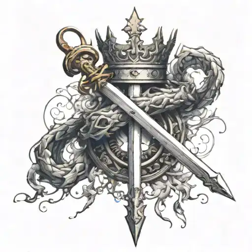 A Sword With An Ouroboros Around It And A Crown On Top