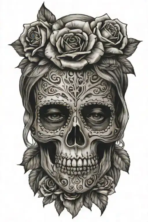 Women Mexican Skull And Roses