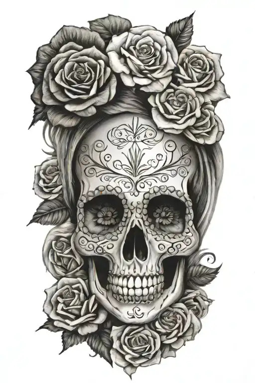 Women Mexican Skull With Roses