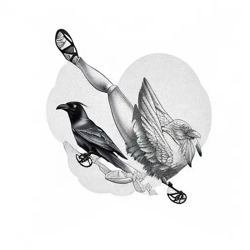 A Crow Wearing Ballet Shoes Perched On A Tombstone