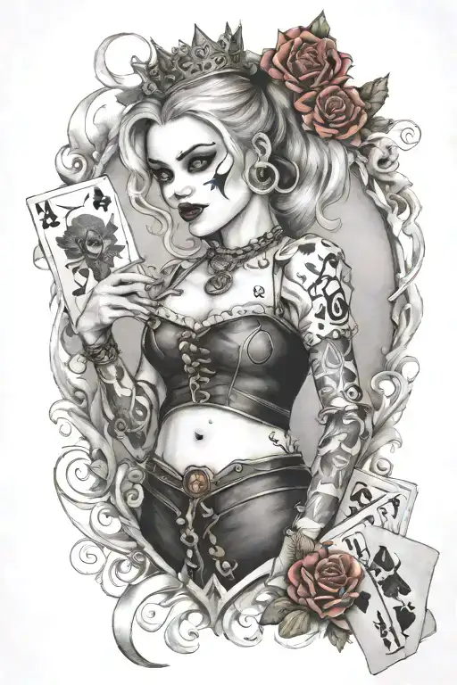 Woman Like Harley Queen With Jocker Card On The And