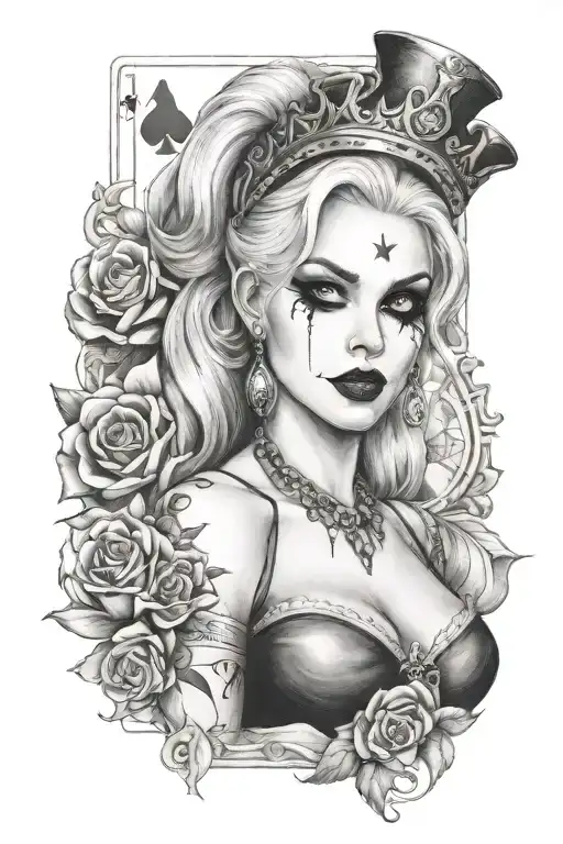 Woman Like Harley Queen With Jocker Card On The And