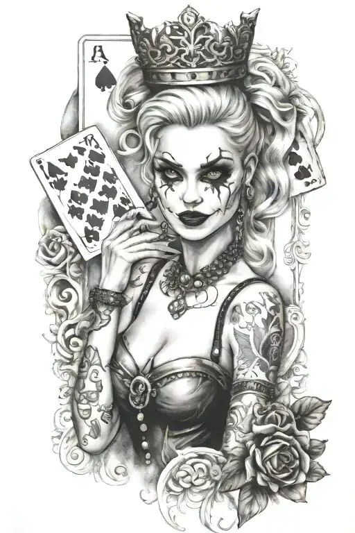 Woman Like Harley Queen With Joker Card On The And