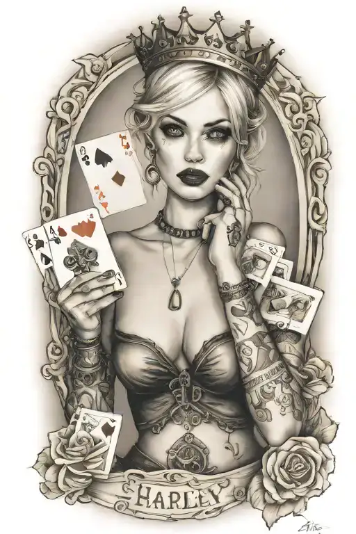 Woman Like Harley Queen With Card On The Hand