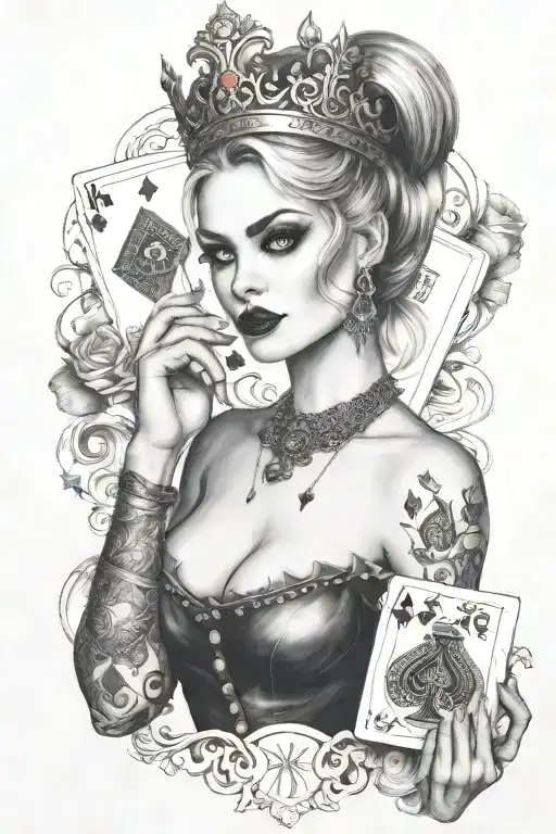 Woman Like Harley Queen With Playing Card On The Hand