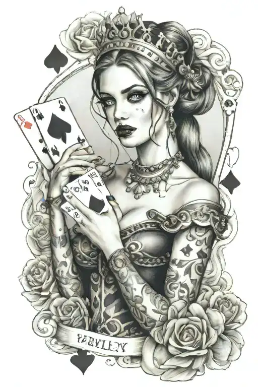 Woman Like Harley Queen With Playing Cards On The Hand