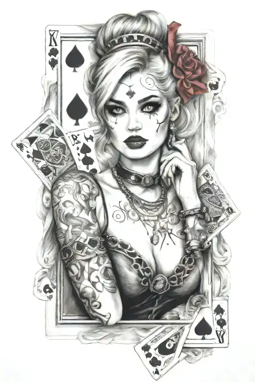 Woman Like Harley Queen With Playing Cards