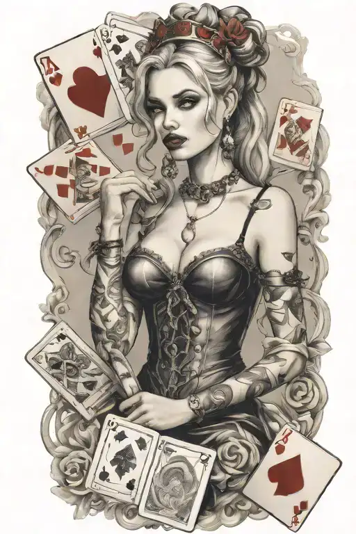 Woman Like Harley Queen With Playing Cards
