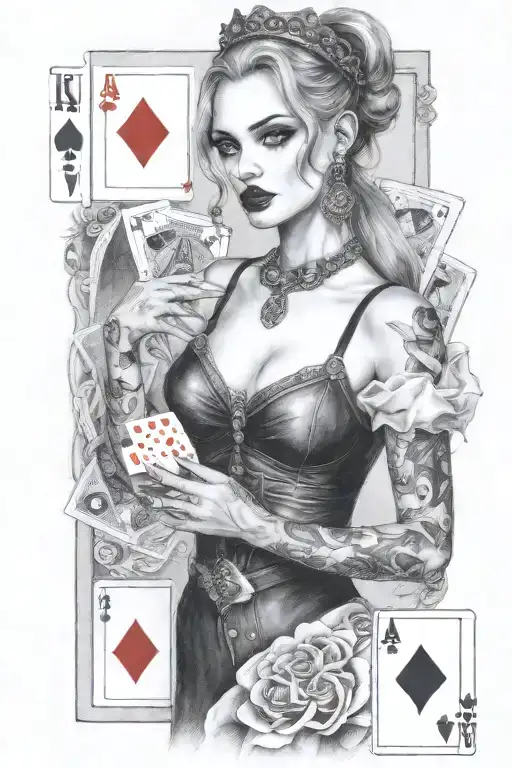 Woman Like Harley Queen With Playing Cards