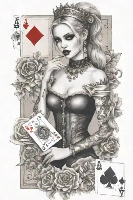 Woman Like Harley Queen With Playing Cards