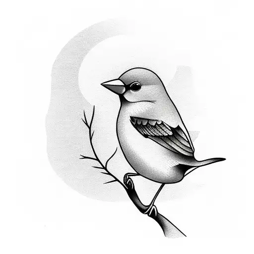 Small Canary Bird In Cherry Tree Branch Minimalist