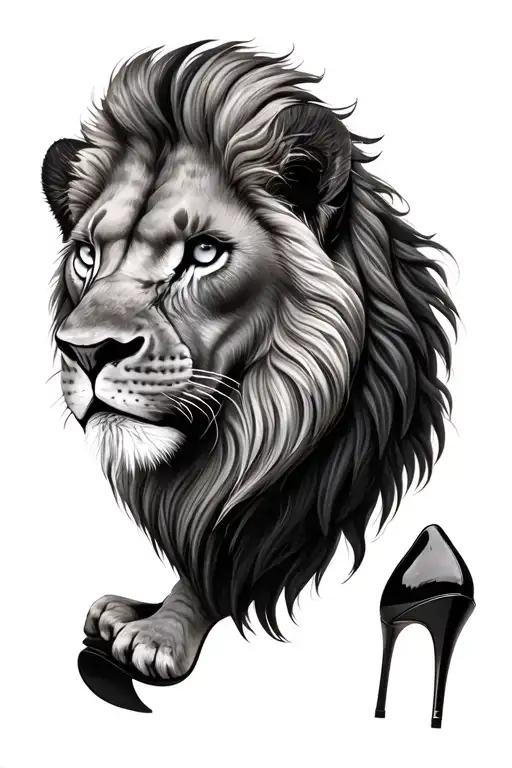 The Head Of A Lion With A Disdainful Look Is High Heels
