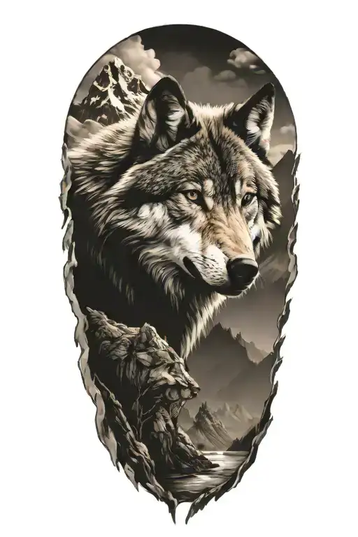Wolf And Mountains