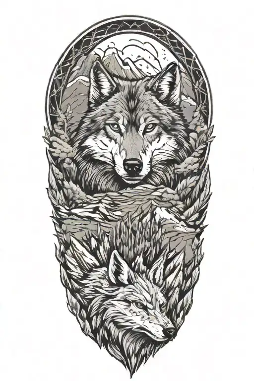 Wolf And Mountains