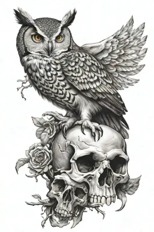 Owl Perched On Skull