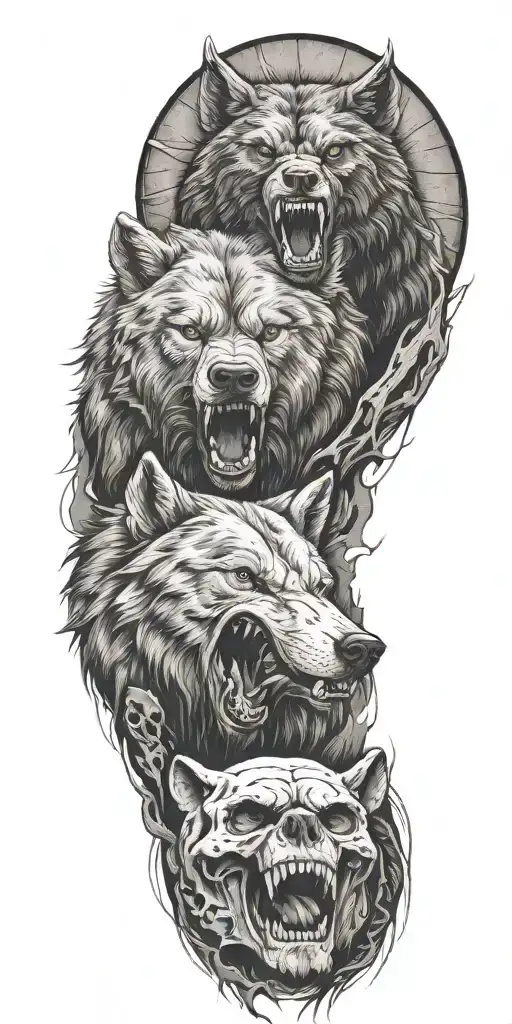 Wolf Bear And Skull