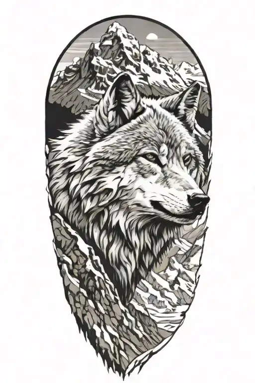 Mountain Range With Wolf Head