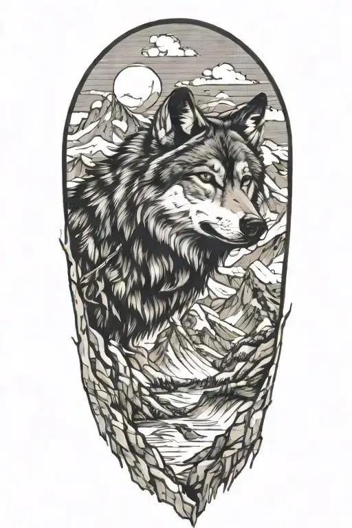 Mountain Range With Wolf Head