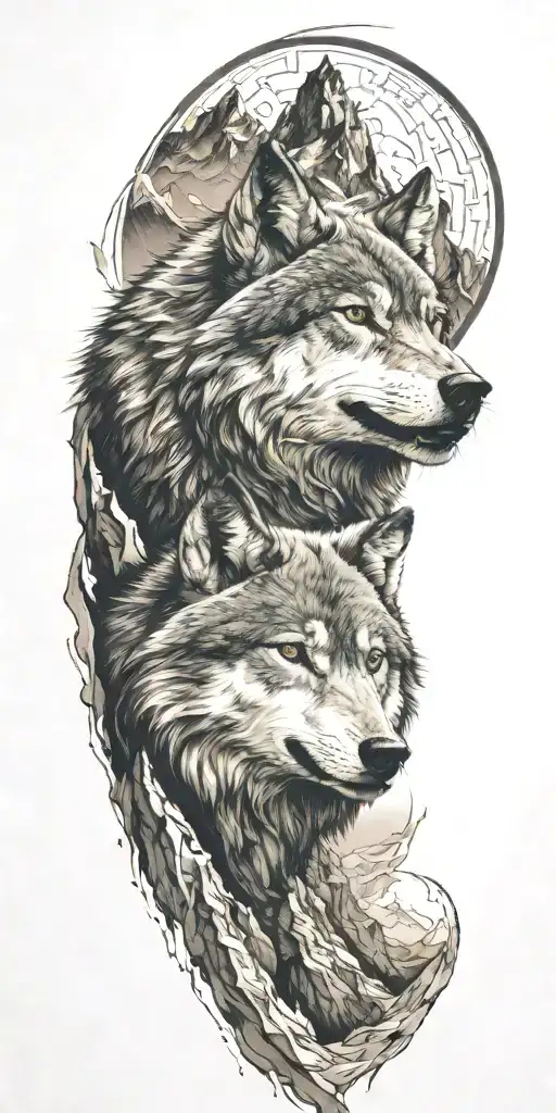 Mountain Range With Wolf Head