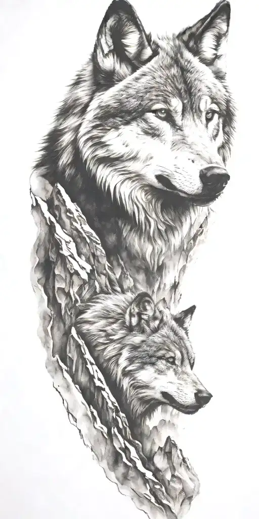 Mountain Range With Wolf Head