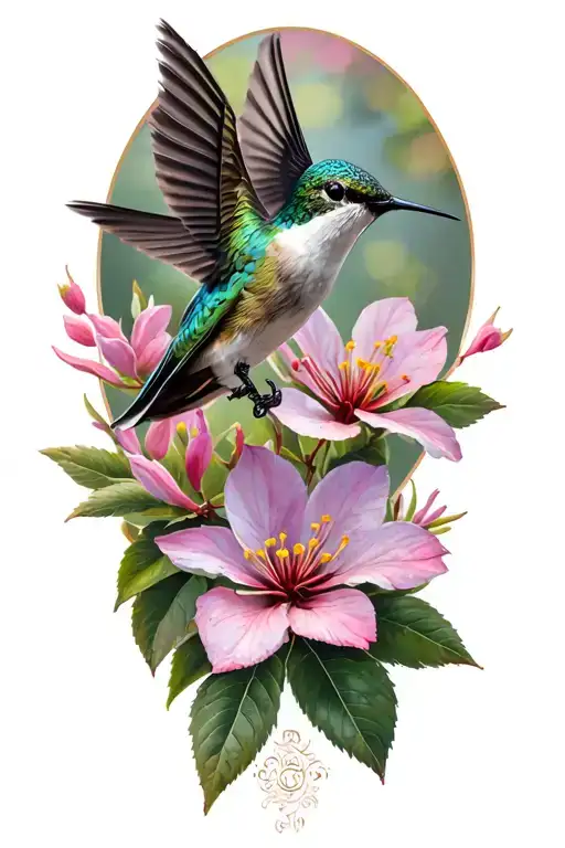 Hummingbird And Dogwood Flowers