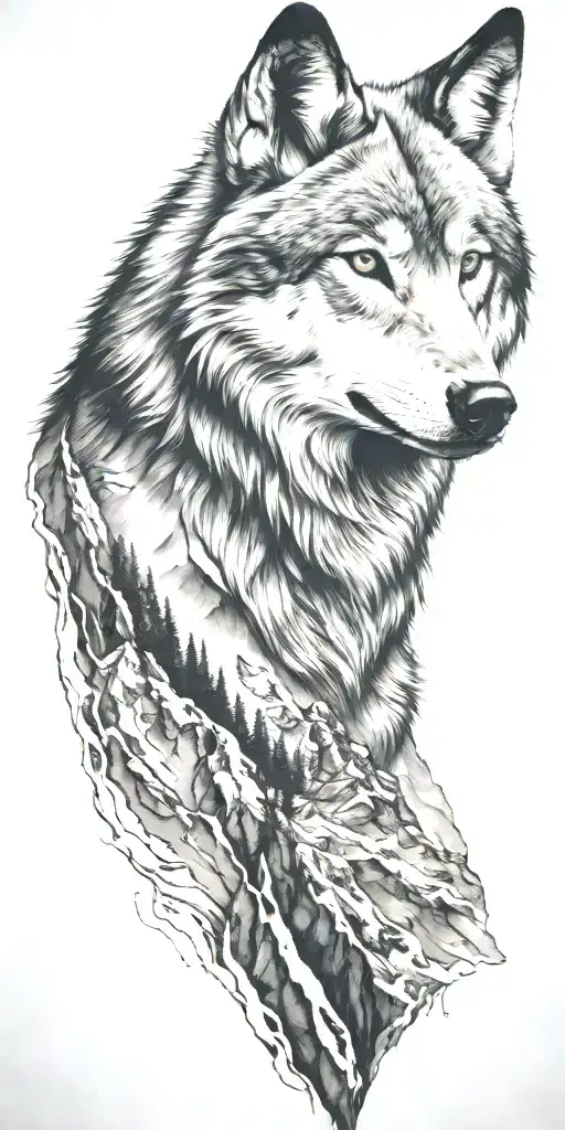 Mountain Range With Wolf Head