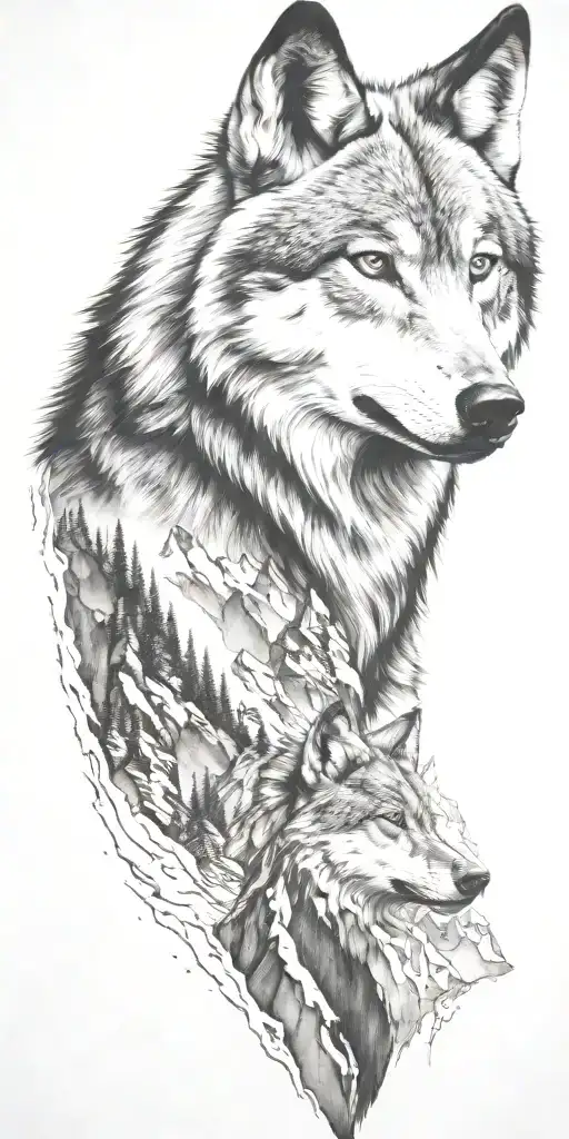 Mountain Range With Wolf Head