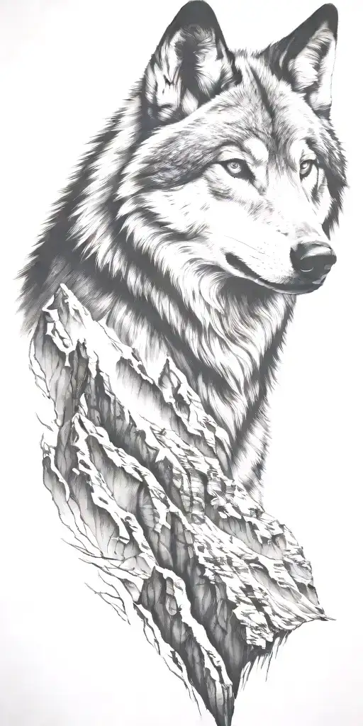 Mountain Range With Wolf Head