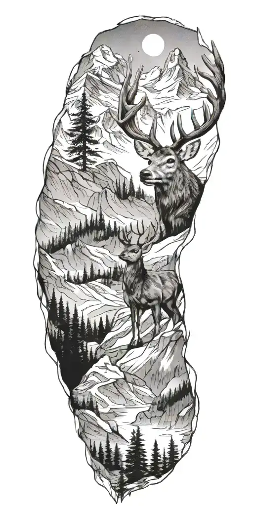 Mountain Range With Deer Head