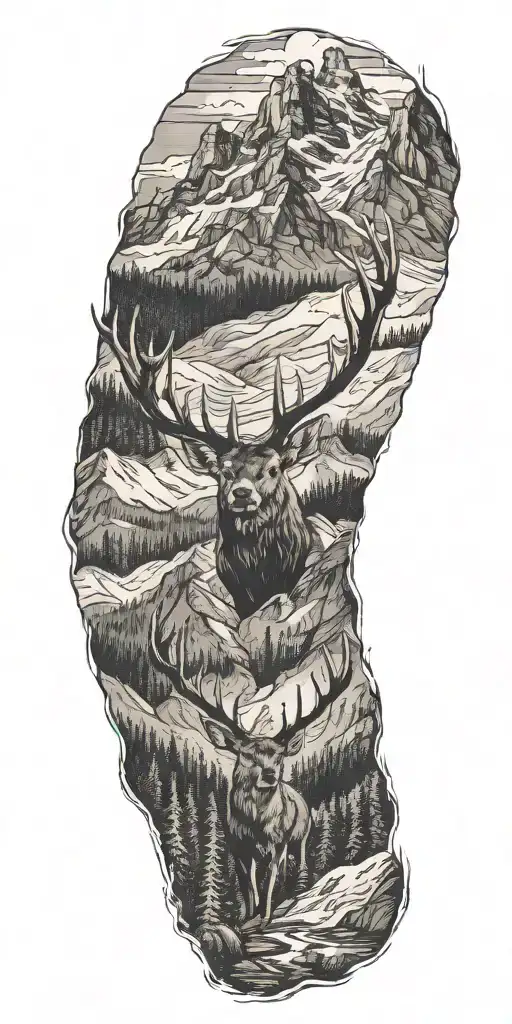 Mountain Range With Deer Head