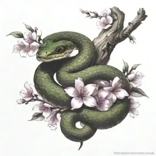 Snake With Cherry Blossoms
