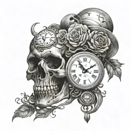 Clock And Skull Latter On Han Tattoo Design