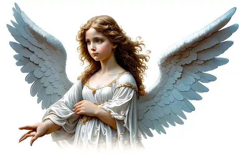 A Angel With Spread Wings Looking