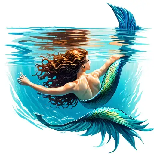 Mermaid Swimming In Lagoon