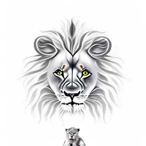 A Little Lion Watching A Projection Of Mamma Mia On A Wall