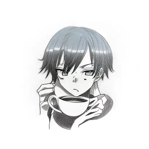 Anime Character Holding A Cup Of Coffee