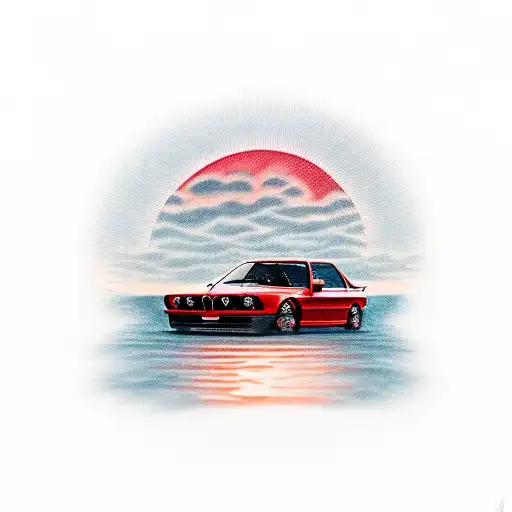 Red Bmw E30 With Sunset Background And A Palm Tree