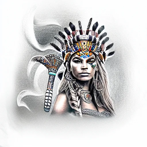 Aztec Warrior Princess With Lion On Her Head