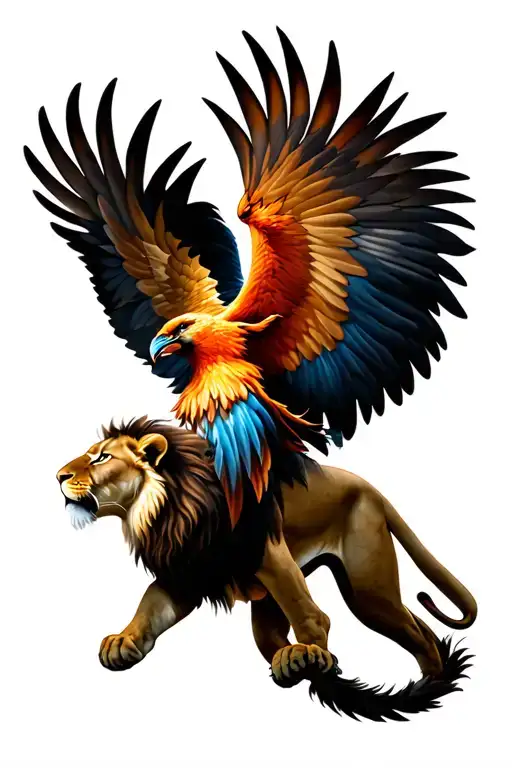 Pheonix Flying Behind A Lion