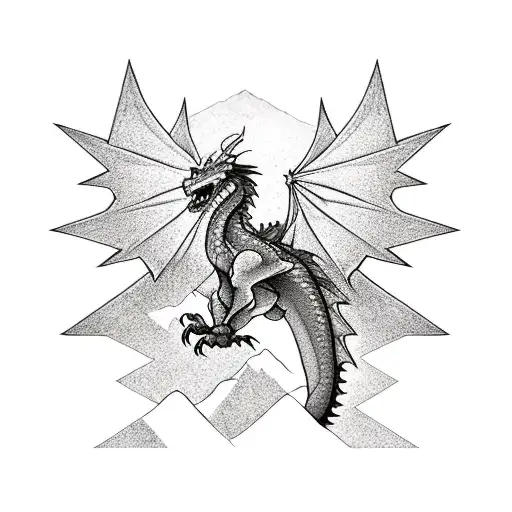 A Majestic Dragon Soaring Through The Sky Above A Mountain Range